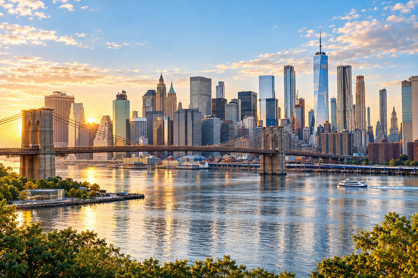 International city skyline and river in morning light